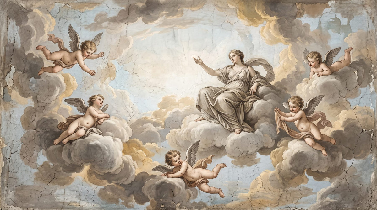 Mural de techo Fresco de Palazzo con Querubines (muestra plana)