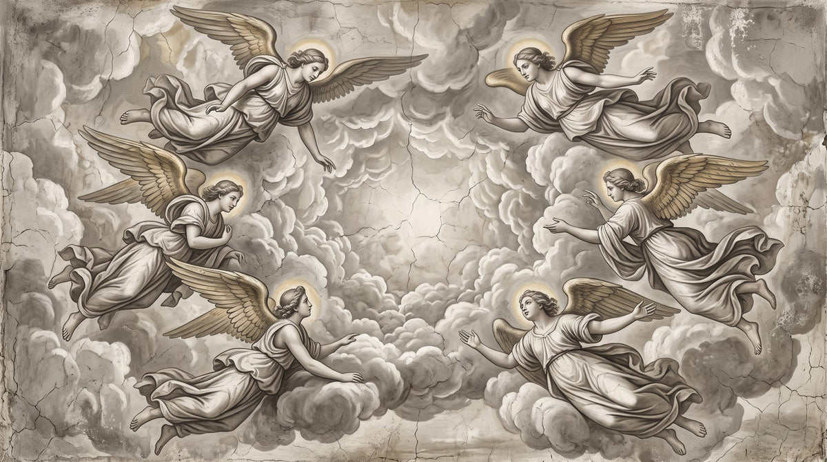 Mural de techo Fresco de Ángeles en Grisalla (muestra plana)