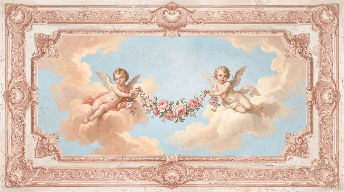 Mural de techo Fresco con Panel Rectangular en Rosa Palo (muestra plana)