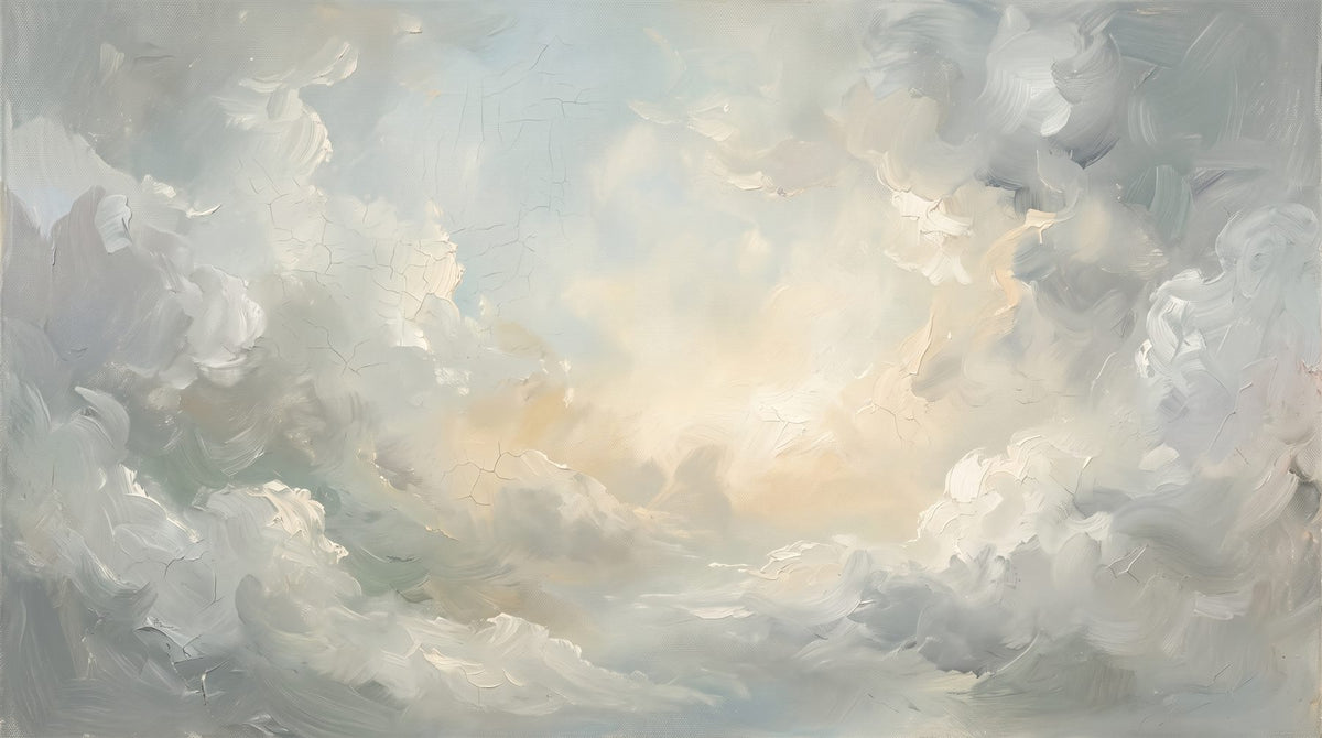 Mural de techo Nubes de Turner en Bruma, Perla y Verde Salvia (muestra plana)