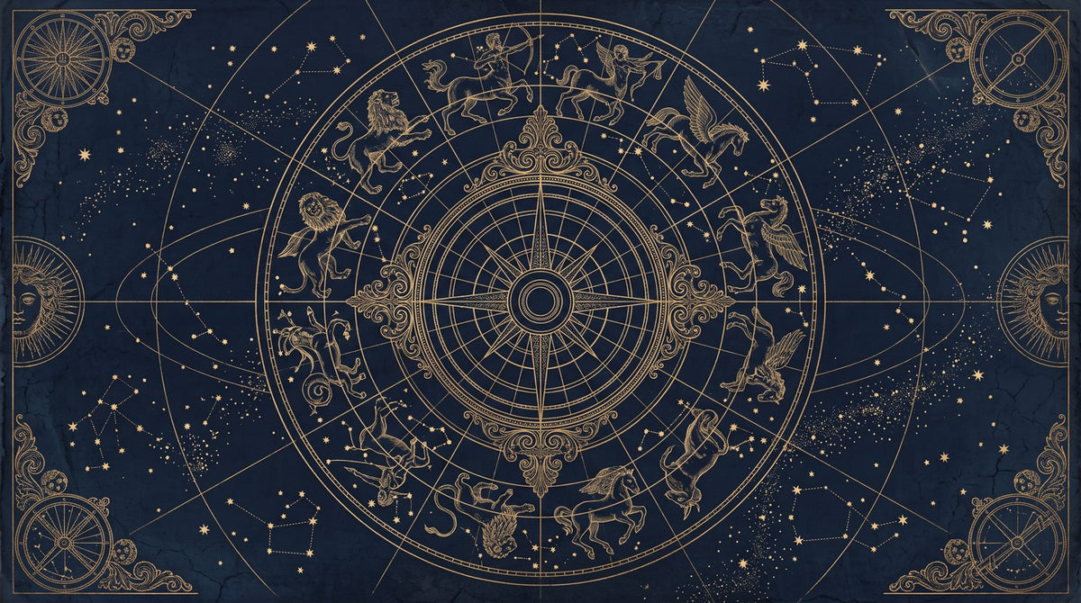 Mural de techo Cartografía Celeste en Azul Noche y Oro Viejo (muestra plana)