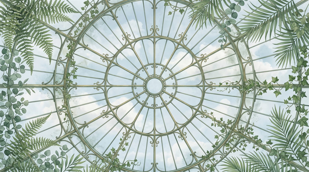 Mural de techo Trampantojo de Cúpula Botánica de Cristal en Verde Salvia (muestra plana)