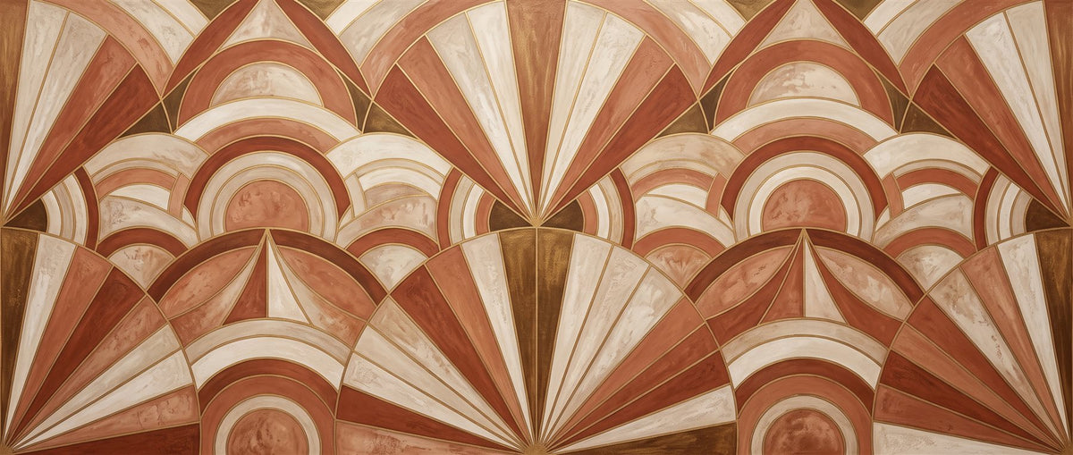 Mural Abanico Art Déco en Terracota (muestra plana)