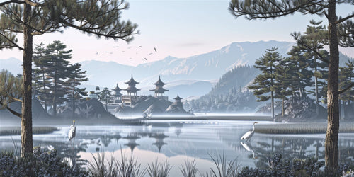 Mural Atardecer sobre el Lago (muestra plana)