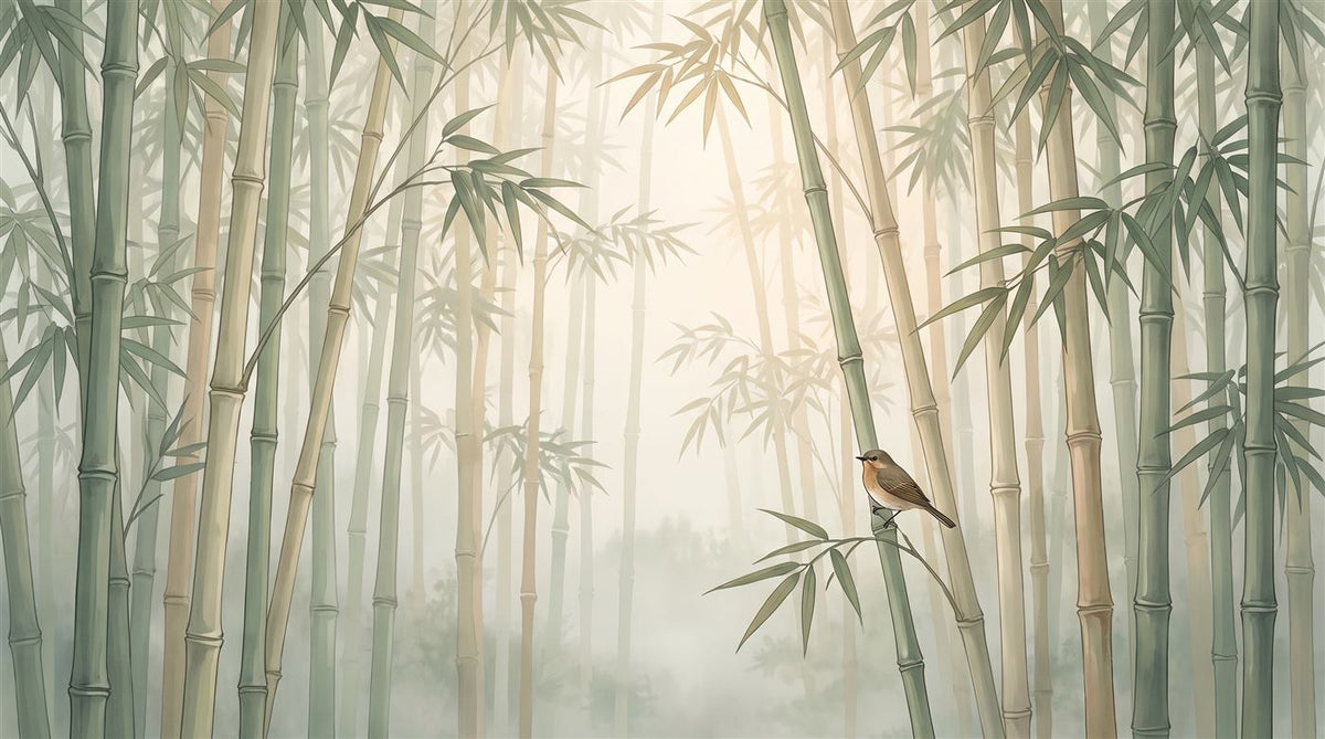 Mural Bosque de Bambú en la Niebla (muestra plana)