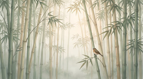 Mural Bosque de Bambú en la Niebla (muestra plana)