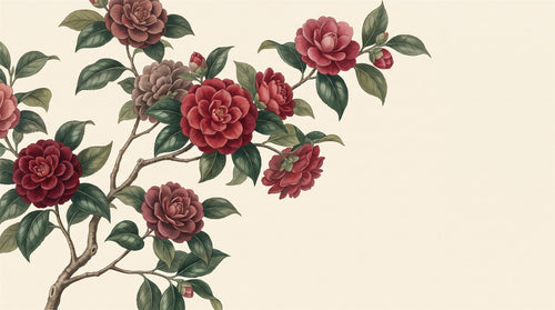 Mural Camelias en Rojo Burdeos (muestra plana)