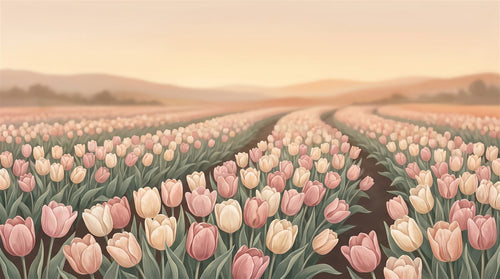 Mural Campo de Tulipanes al Atardecer (muestra plana)