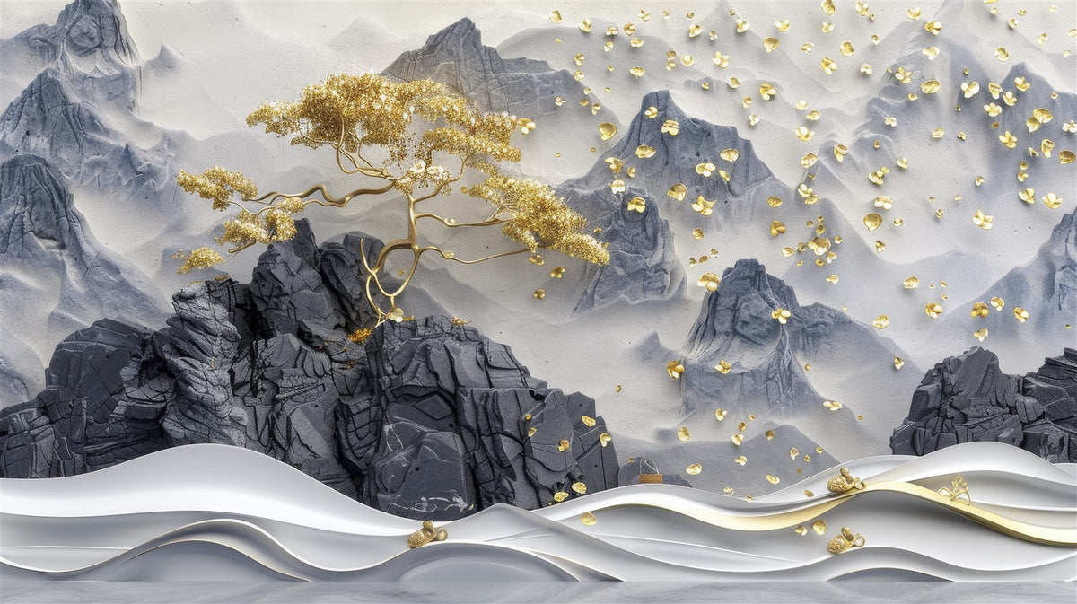 Mural Cascada de Jade y Oro I (muestra plana)