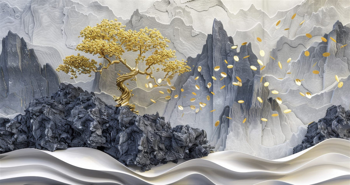 Mural Cascada de Jade y Oro II (muestra plana)