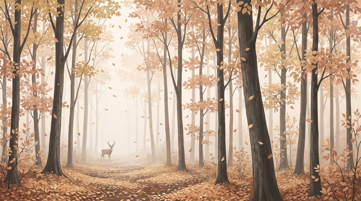 Mural Ciervo en el Bosque Otoñal (muestra plana)