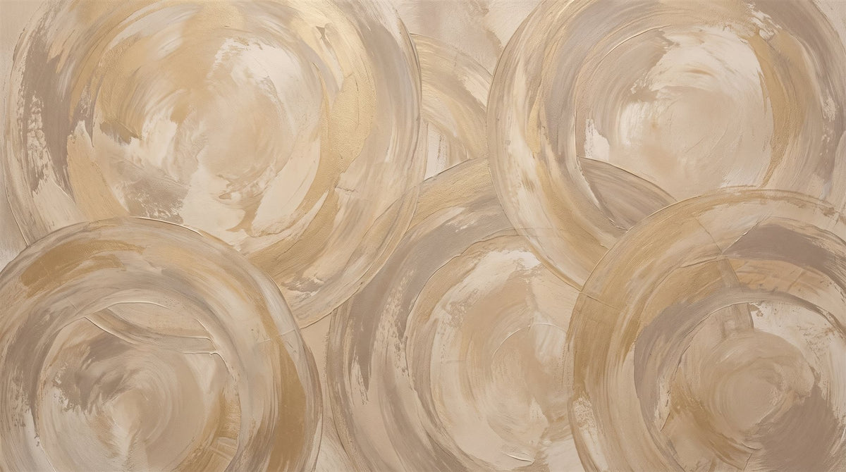 Mural Círculos Abstractos en Beige y Oro (muestra plana)