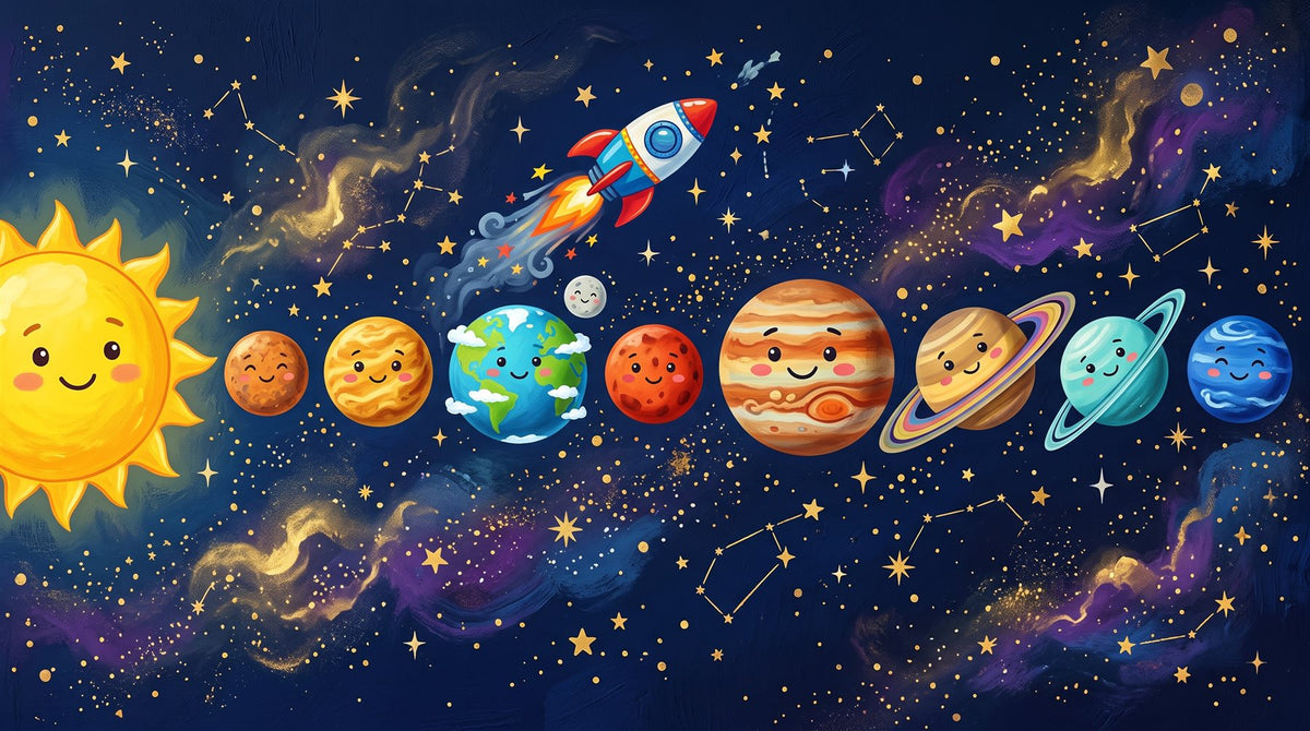 Mural Cohete entre Planetas (muestra plana)