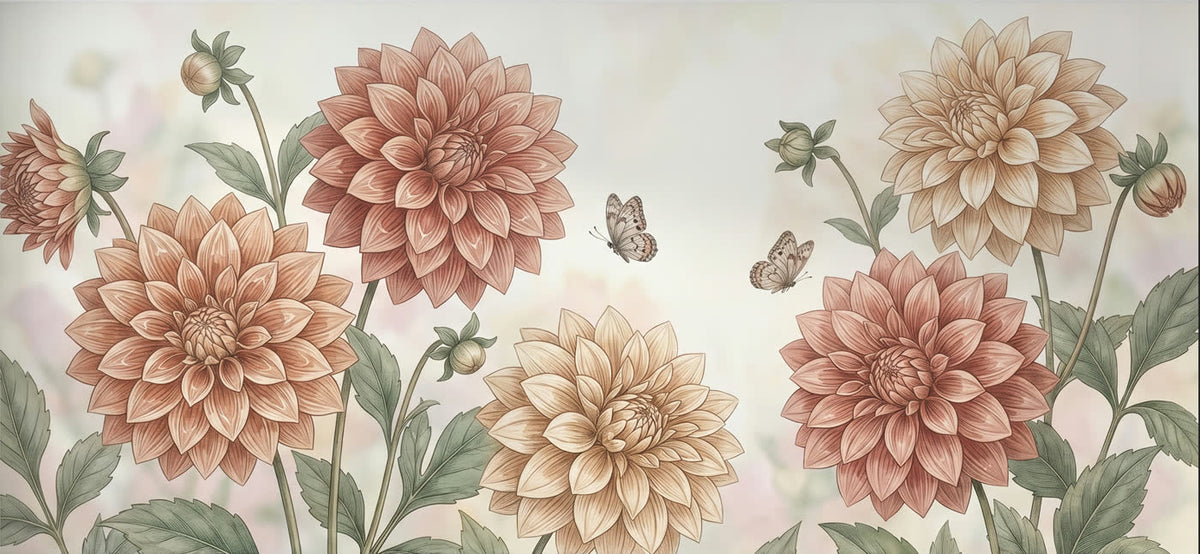 Mural Dalias en Rosa y Crema (muestra plana)