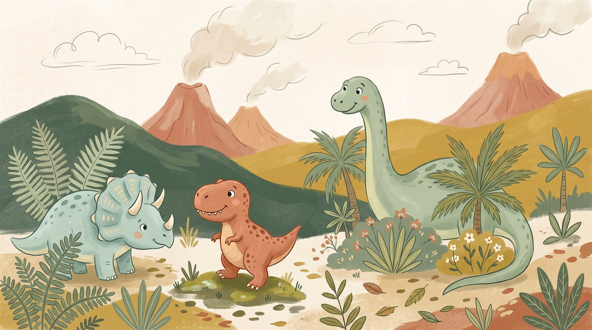 Mural Dinosaurios Amigables (muestra plana)