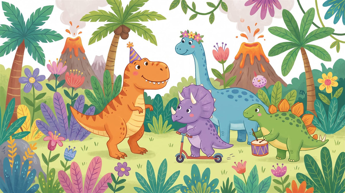 Mural Fiesta de Dinosaurios (muestra plana)