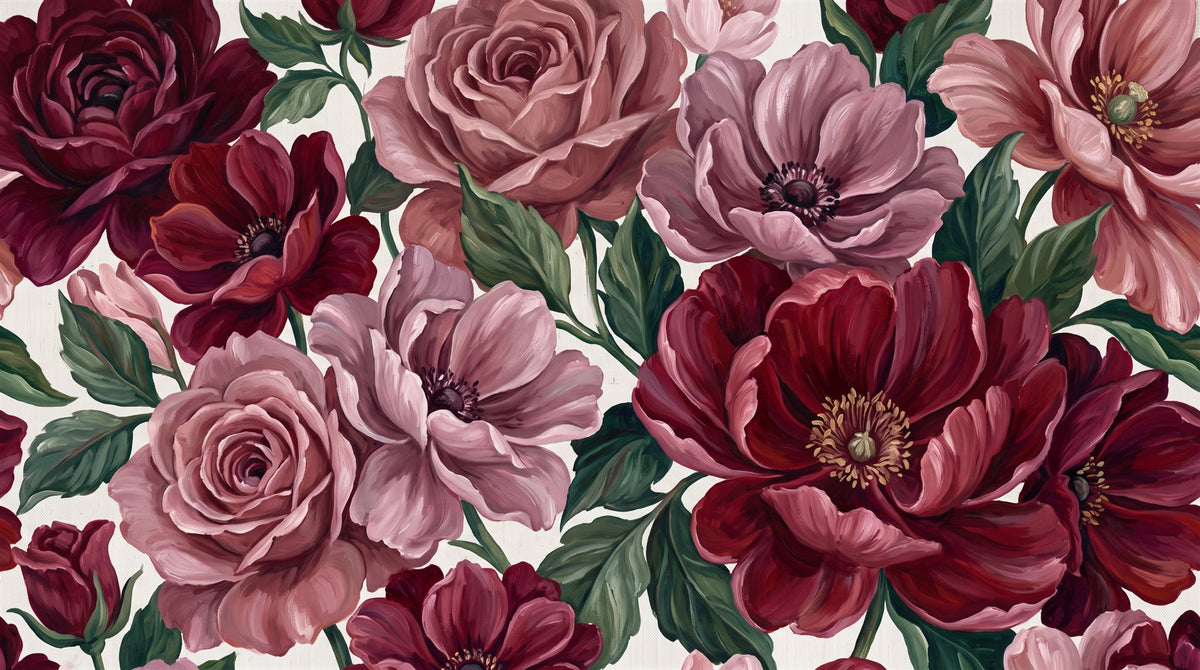 Mural Flores Gigantes en Rosa Burdeos (muestra plana)