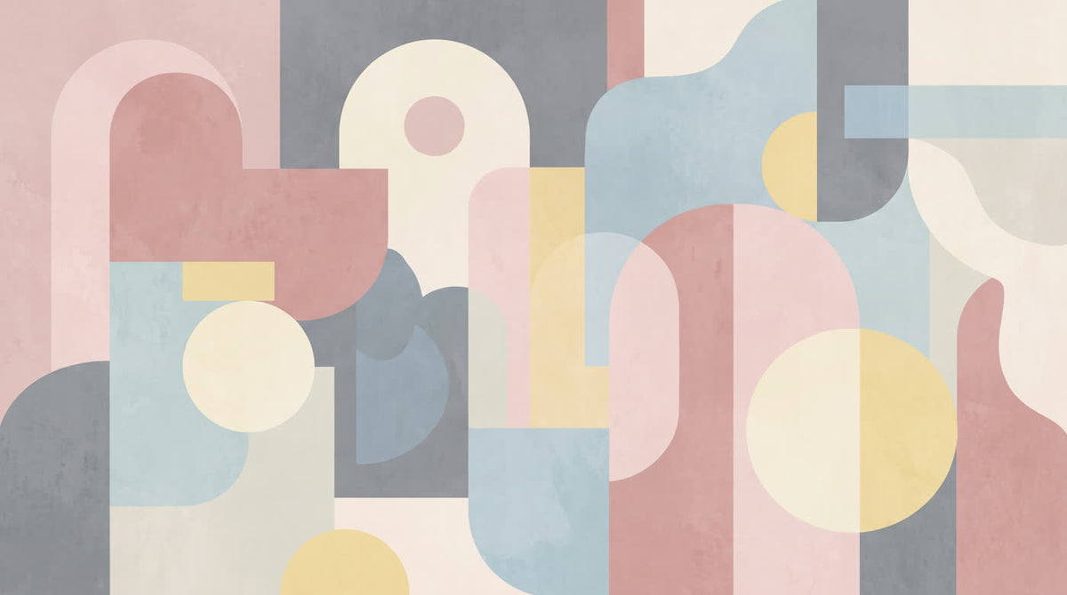 Mural Formas Geométricas en Rosa y Azul Pastel (muestra plana)
