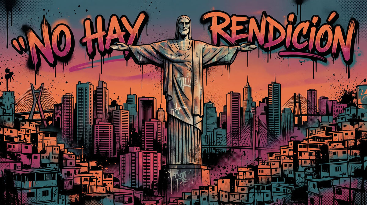 Mural Graffiti de Río con Cristo Redentor, No Hay Rendición (diseño completo)