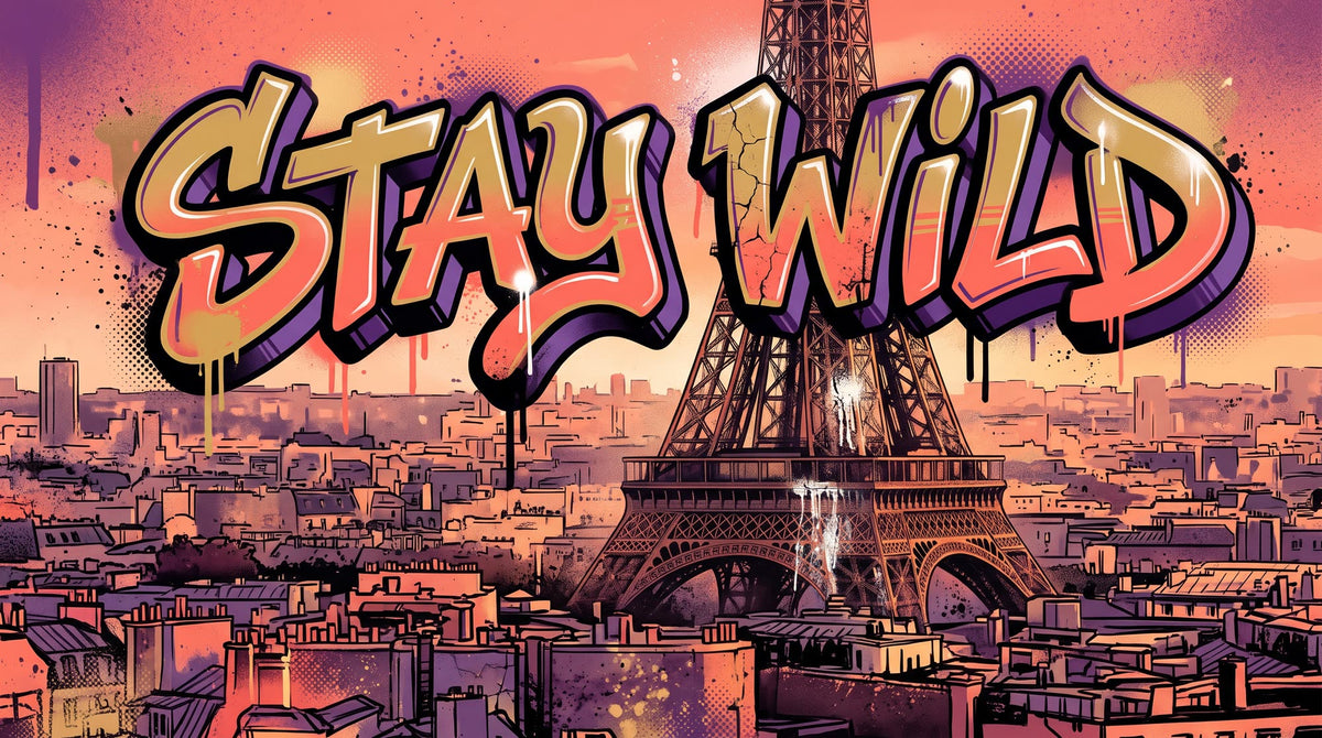 Mural Graffiti de París con la Torre Eiffel, Stay Wild (diseño completo)