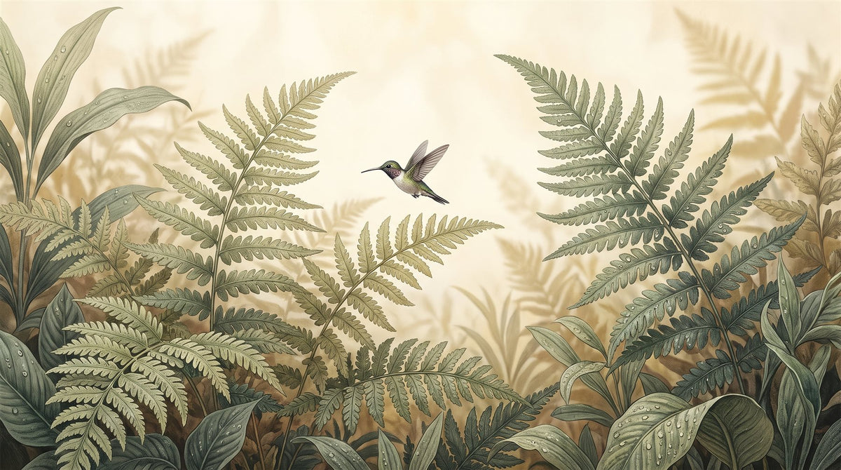 Mural Helechos y Colibrí (muestra plana)