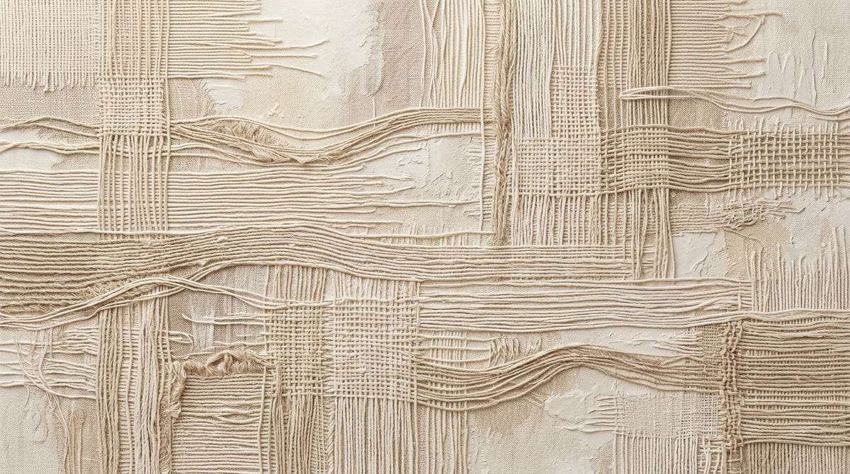 Mural Hilos Tejidos en Relieve Crema (muestra plana)