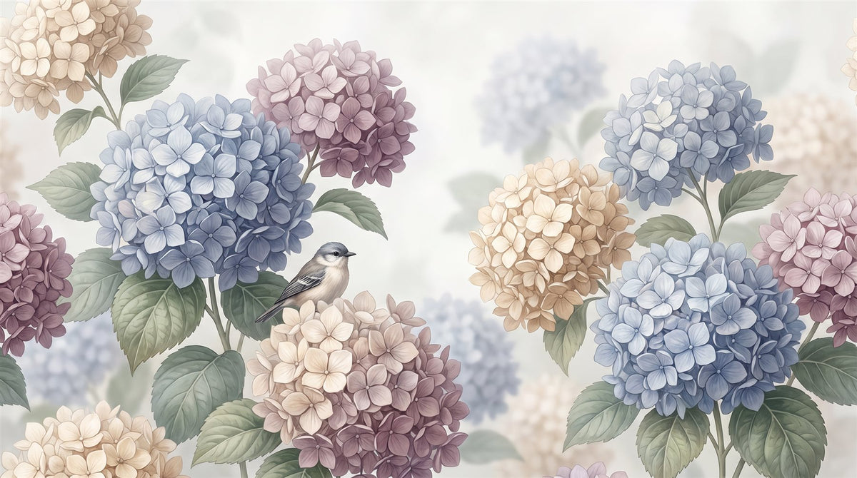 Mural Hortensias en Azul y Malva (muestra plana)