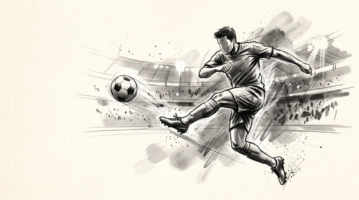 Mural Fútbol, Delantero en Disparo, Boceto a Carboncillo (diseño completo)