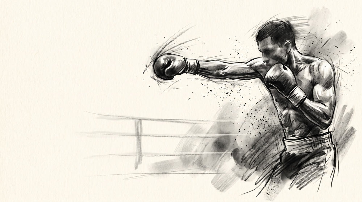 Mural Boxeo, Golpe de Guante, Boceto a Carboncillo (diseño completo)