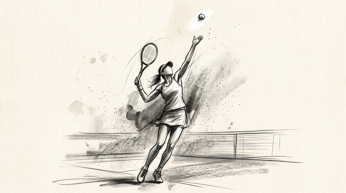 Mural Tenis, Saque sobre Tierra Batida, Boceto a Carboncillo (diseño completo)