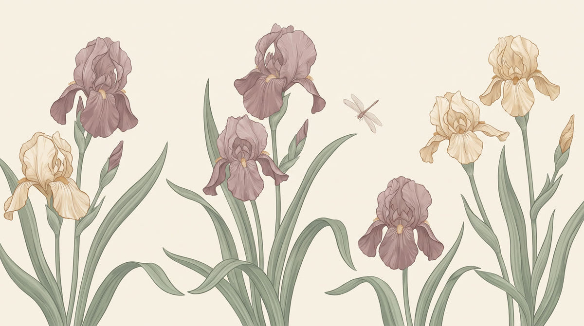 Mural Iris Morados en Ilustración (muestra plana)