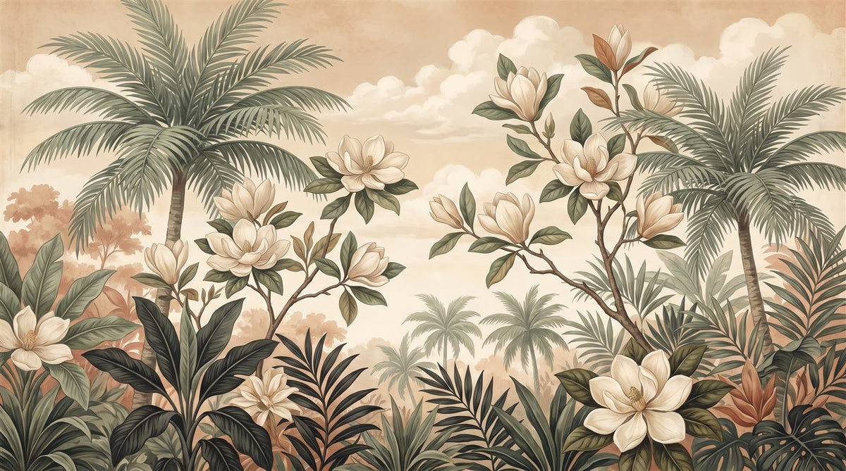 Mural Jardín de Magnolias y Palmeras (muestra plana)