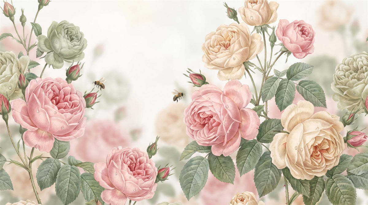 Mural Jardín de Rosas Vintage (muestra plana)
