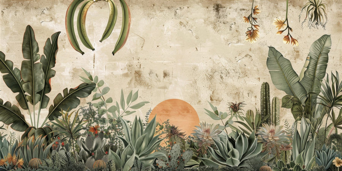 Mural Jardín Tropical al Ocaso (muestra plana)