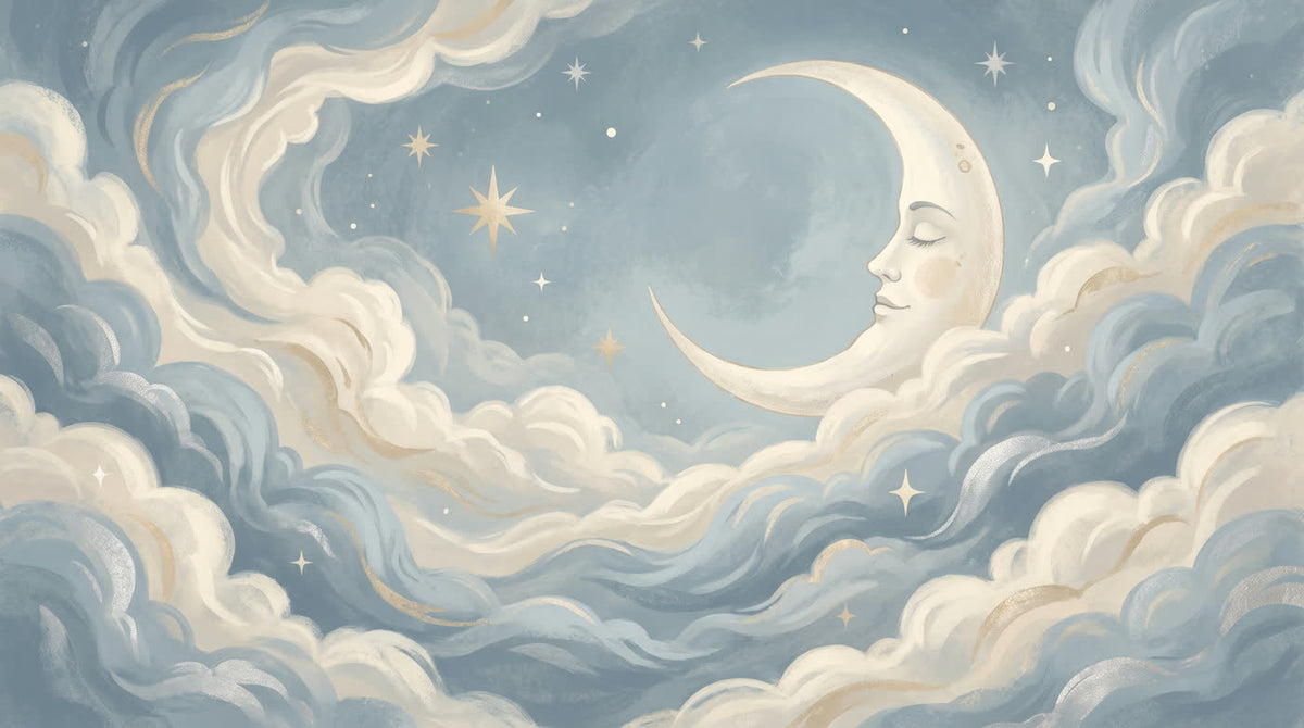 Mural Luna y Nubes en Azul (muestra plana)