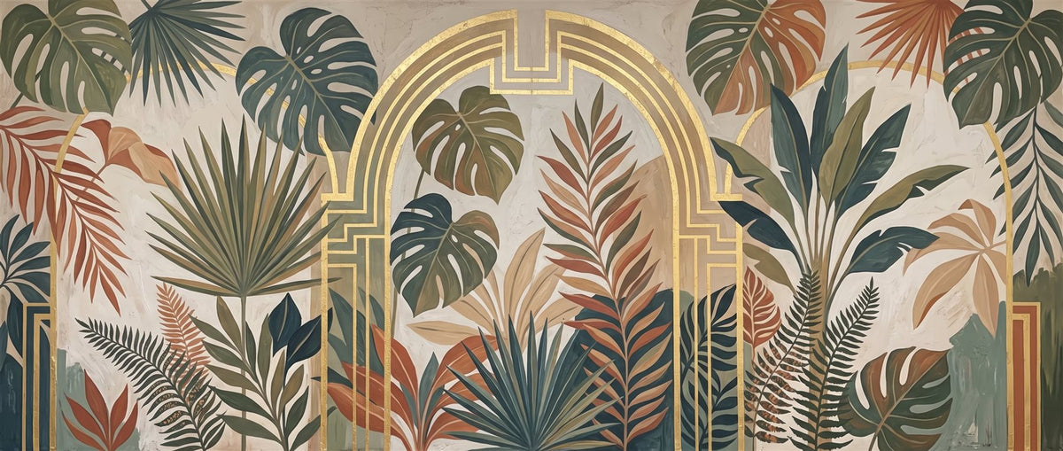 Mural Monstera y Arco Dorado (muestra plana)