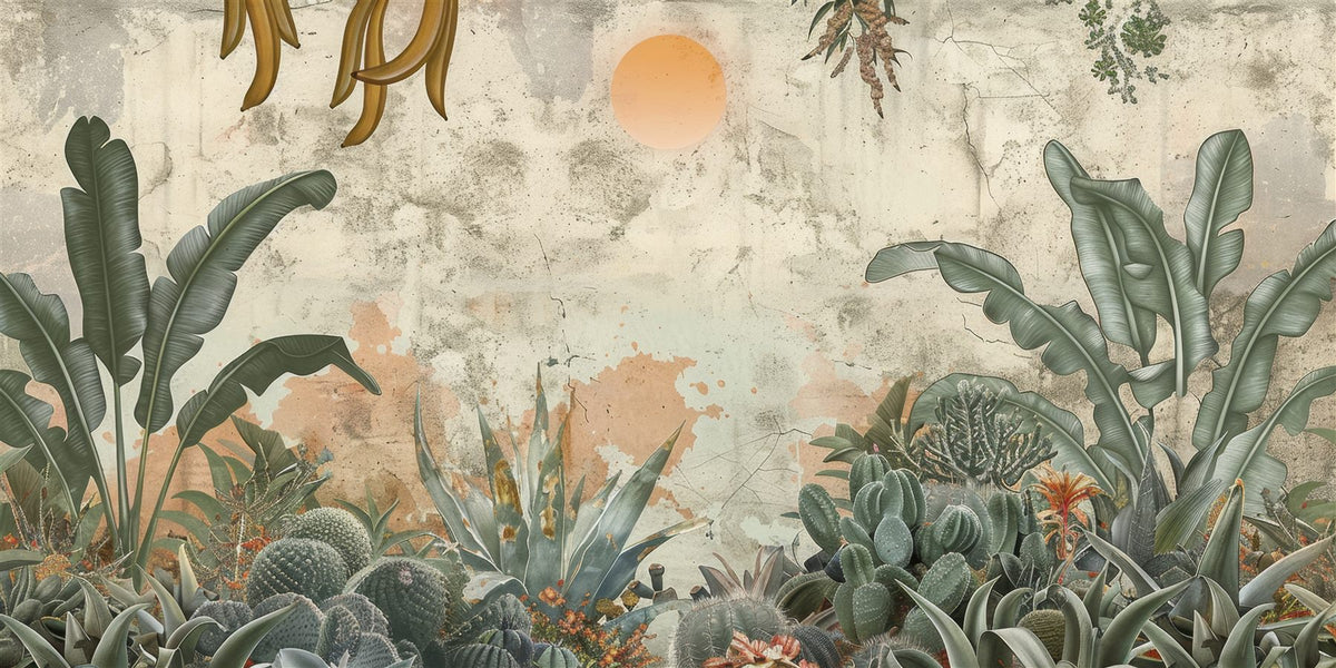 Mural Oasis de Cactus al Atardecer (muestra plana)