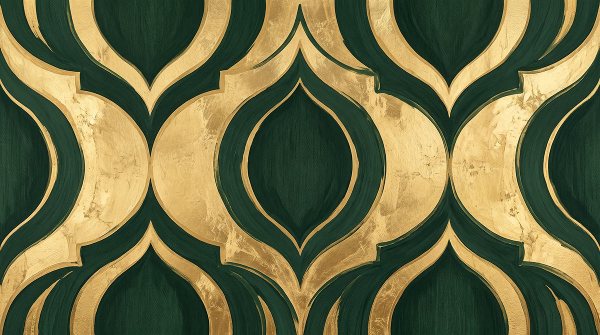 Mural Ogivas en Verde y Oro (muestra plana)