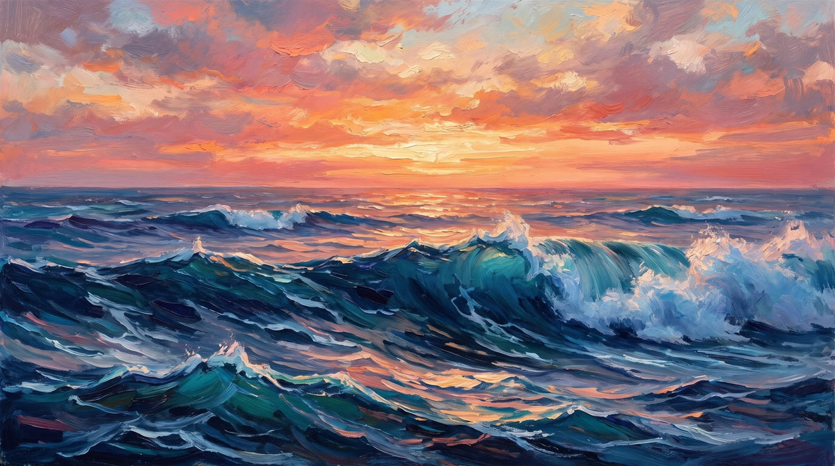 Mural Olas al Atardecer (muestra plana)