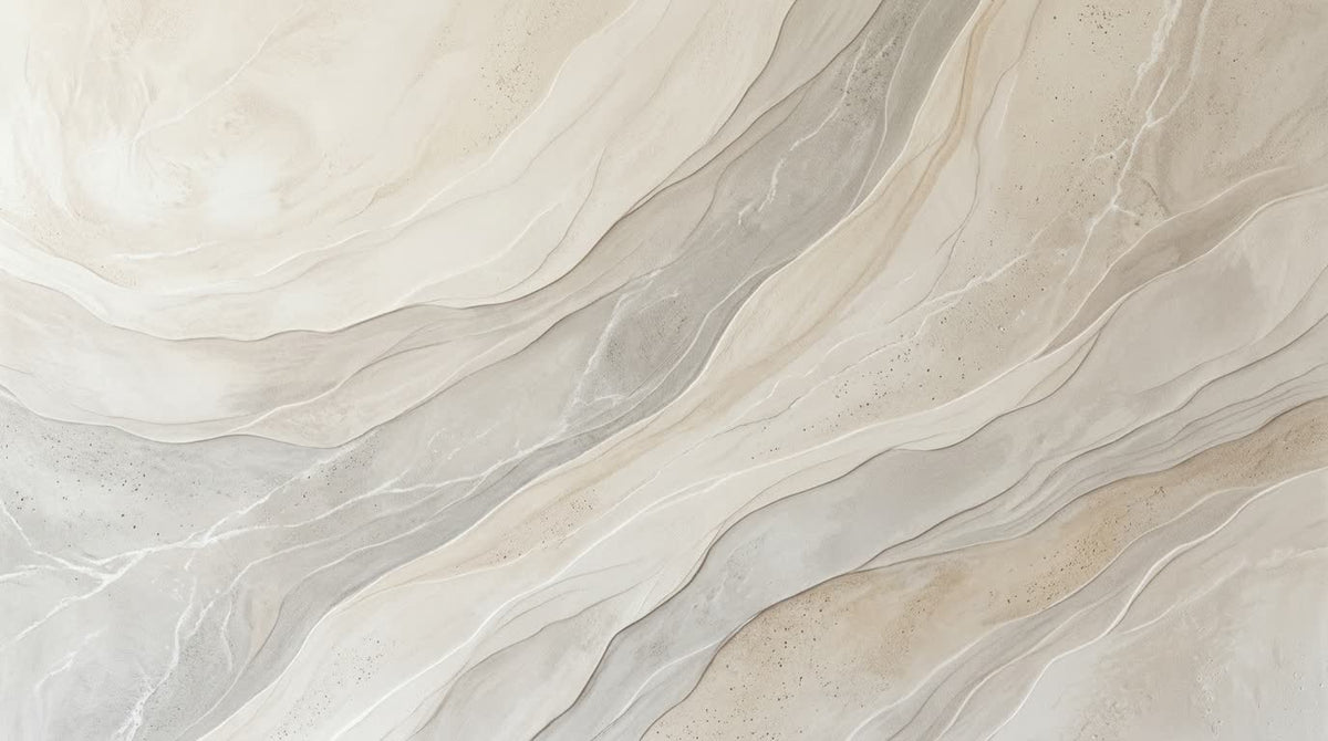 Mural Ondas Marmoleadas en Crema y Gris (muestra plana)