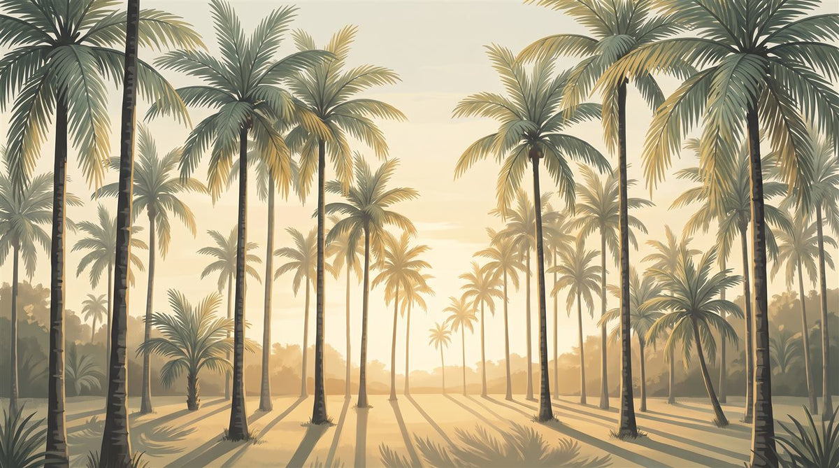 Mural Palmeral en Luz Dorada (muestra plana)