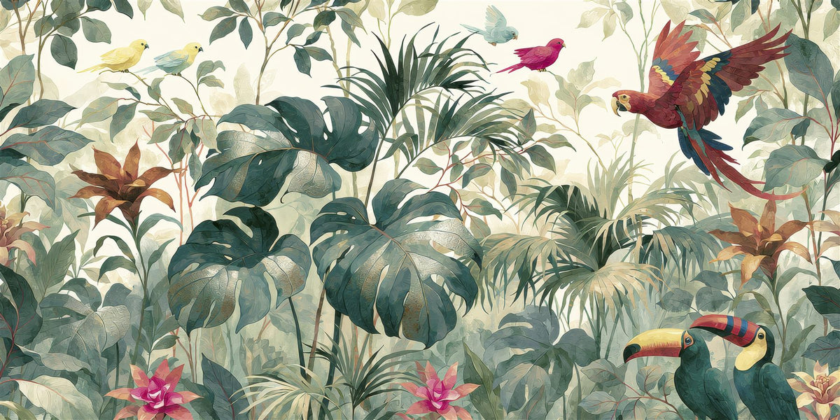 Mural Paraíso de Aves Exóticas I (muestra plana)
