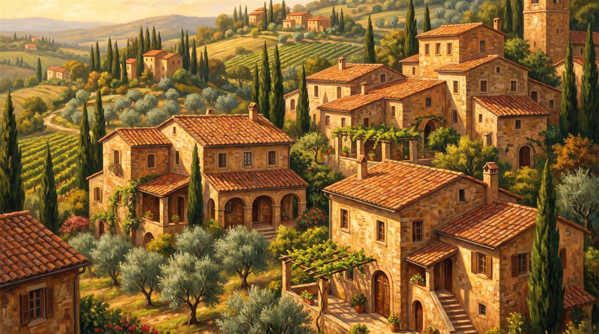 Mural Pueblo Toscano en Óleo (muestra plana)