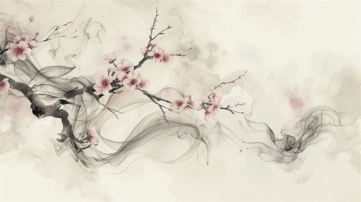 Mural Rama de Sakura en Tinta (muestra plana)