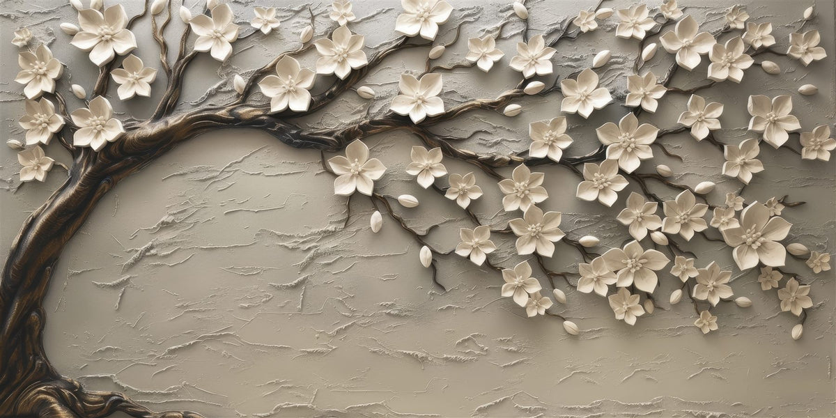 Mural Relieve de Flor de Cerezo (muestra plana)