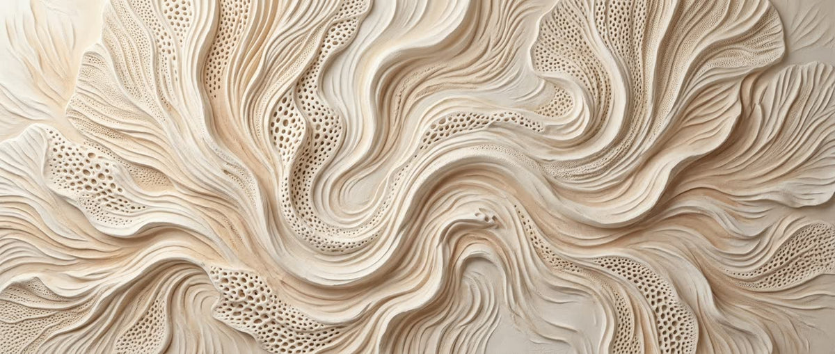 Mural Relieve Escultórico en Coral y Crema (muestra plana)