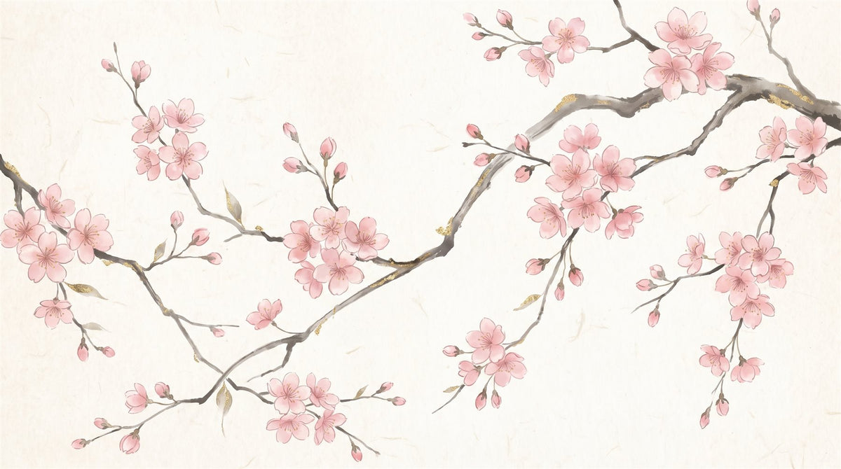 Mural Sakura en Crema y Rosa (muestra plana)