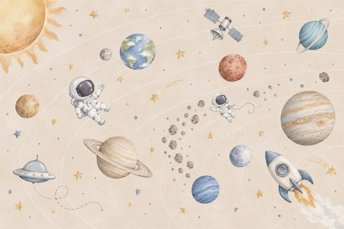 Mural Sistema Solar con Astronauta (muestra plana)
