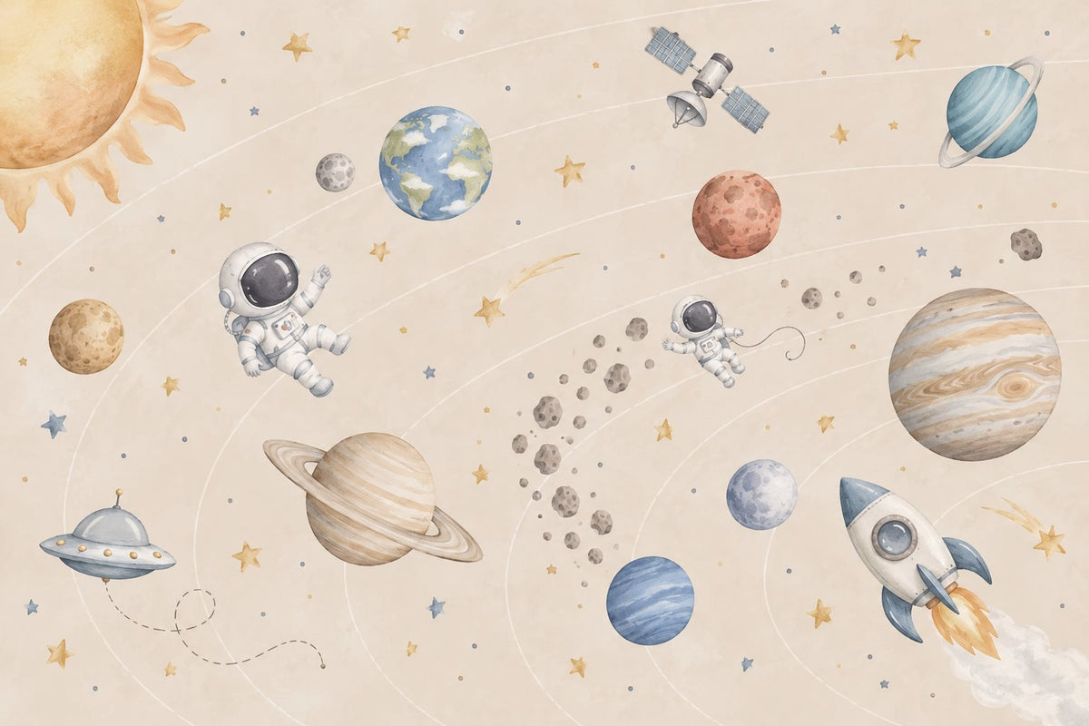 Mural Sistema Solar con Ovni (muestra plana)
