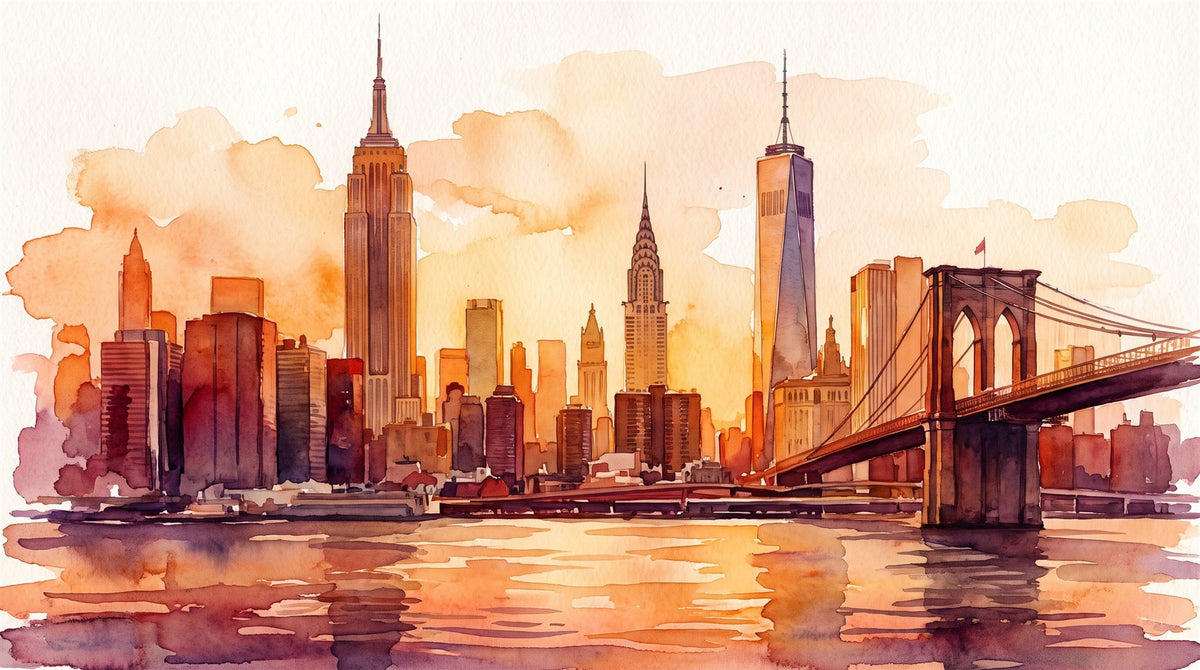 Mural Skyline de Nueva York al Atardecer (muestra plana)
